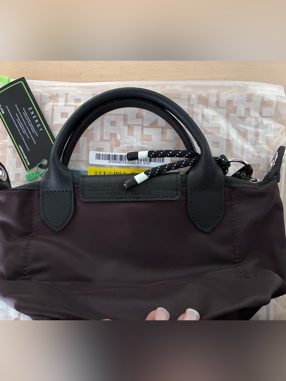 Longchamp coffee Brown Nylon Small Top-Handle Crossbody econyl XS energy - Picture 5 of 5